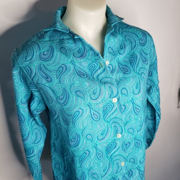 Hand made Vintage Bright Blue Paisley Blouse Top - Picture 1 of 13